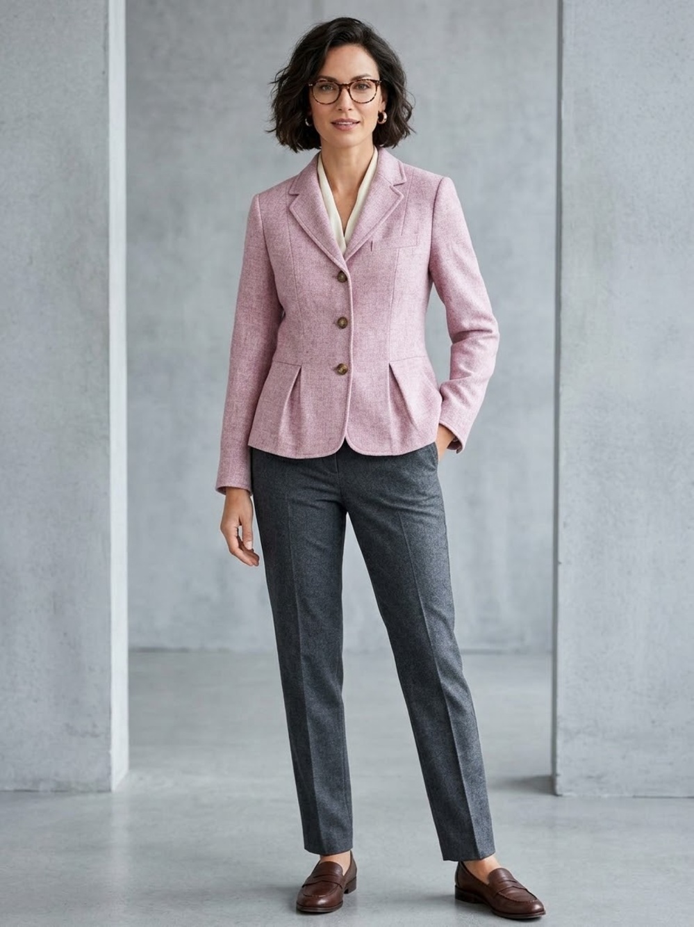 Talbots Tweed Blazer Jacket Womens 12P Coquette Pink 100% Wool Peplum Hem